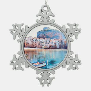 ldp CEFALÙ - Sicily - beach - panorama Snowflake Pewter Christmas Ornament