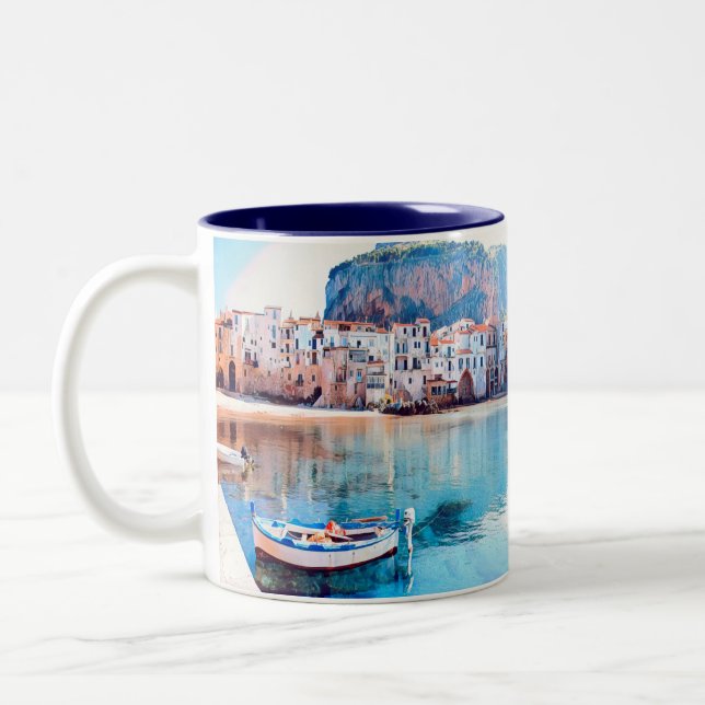ldp CEFALÙ - Sicily - beach - panorama Two-Tone Coffee Mug (Left)