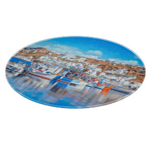 ldp MYKONOS - fishing boats - harbor - panorama Cutting Board