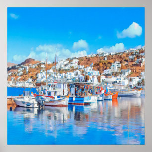 ldp MYKONOS - fishing boats - harbor - panorama Poster