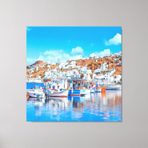 ldp MYKONOS - fishing boats - harbour - panorama Canvas Print