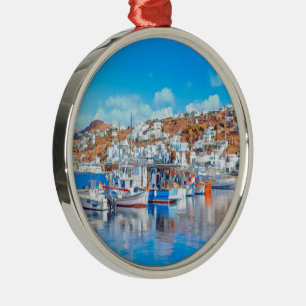 ldp MYKONOS - fishing boats - harbour - panorama Metal Tree Decoration