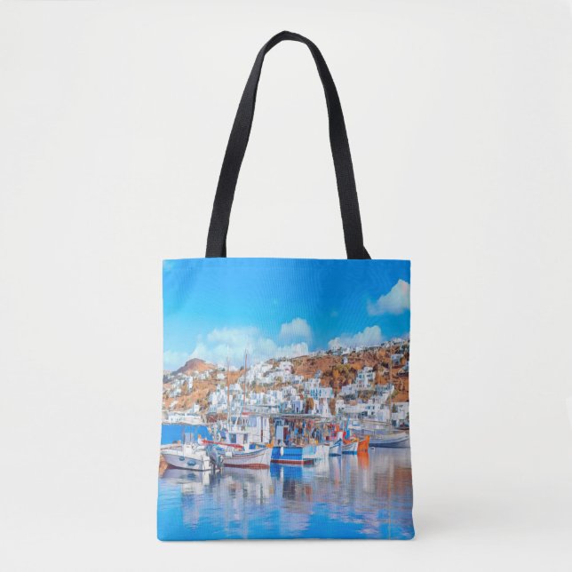 ldp MYKONOS - fishing boats - harbour - panorama Tote Bag (Front)