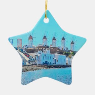 ldp MYKONOS - view from the sea of the windmills - Ceramic Tree Decoration
