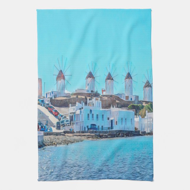 ldp MYKONOS - view from the sea of the windmills - Tea Towel (Vertical)