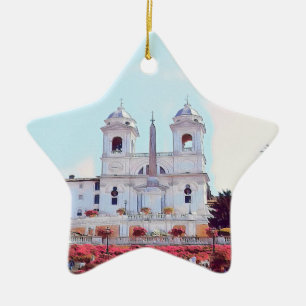ldp PIAZZA DI SPAGNA - Rome - with flowers - Ceramic Tree Decoration
