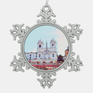 ldp PIAZZA DI SPAGNA - Rome - with flowers - Snowflake Pewter Christmas Ornament