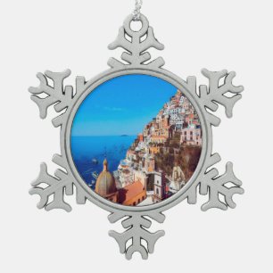 ldp POSITANO - Amalfi Coast - Panorama Snowflake Pewter Christmas Ornament