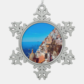 ldp POSITANO - Amalfi Coast - Panorama Snowflake Pewter Christmas Ornament