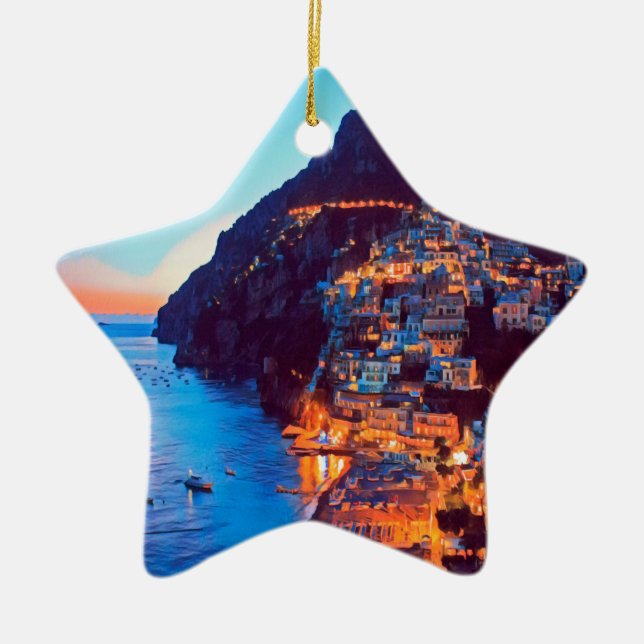 ldp POSITANO Amalfi Coast - sunset taken by Hotel Ceramic Tree Decoration (Front)