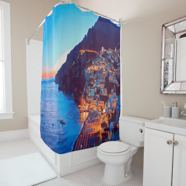 ldp POSITANO Amalfi Coast - sunset taken by Hotel Shower Curtain (In Situ)