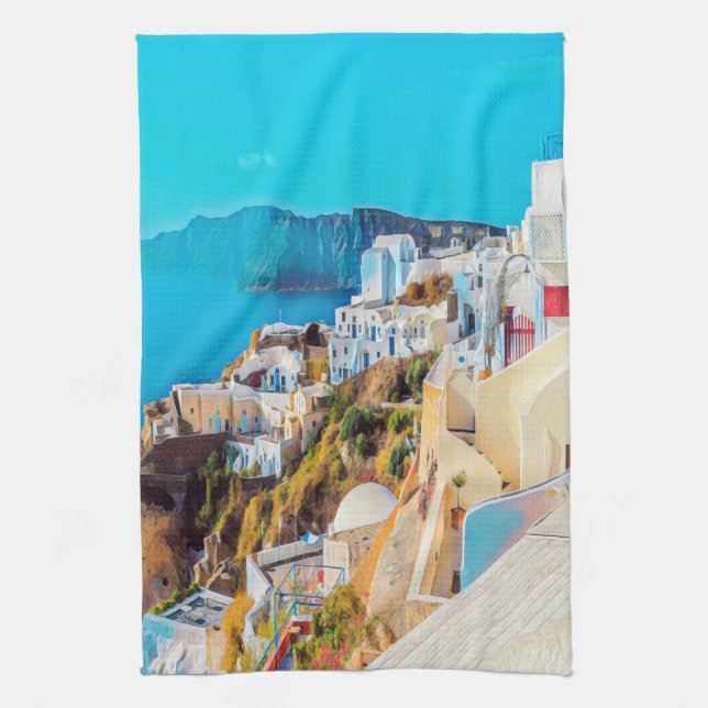 ldp SANTORINI - panorama - Tea Towel (Vertical)