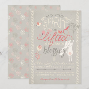 LDS BABY BLESSING INVITATION   Floral Girl Bunny