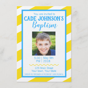 LDS Baptism Invitation BOY - Yellow and Blue