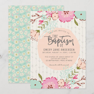 LDS BAPTISM INVITATION   Elegant Chic Floral Girl