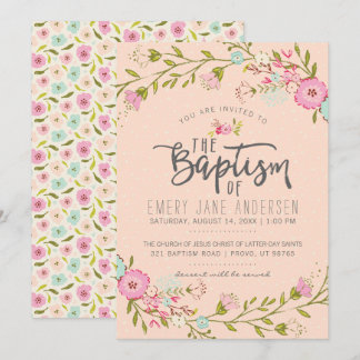 LDS BAPTISM INVITATION | Elegant Pink Floral Girl