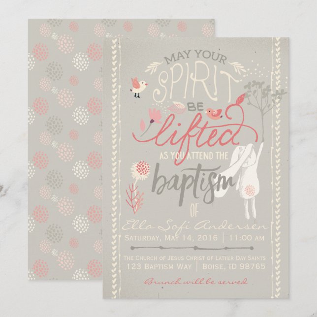 LDS BAPTISM INVITATION | Floral Girl Bunny (Front/Back)
