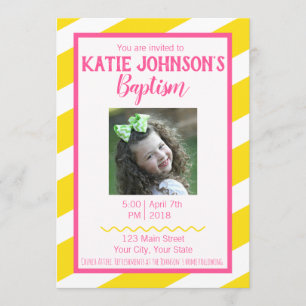 LDS Baptism Invitation GIRL - Yellow and Pink