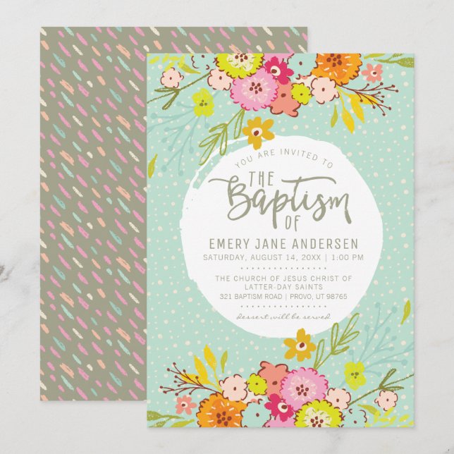 LDS BAPTISM INVITATION | Modern Bright Floral Girl (Front/Back)