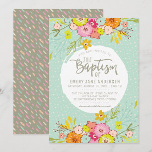 LDS BAPTISM INVITATION   Modern Bright Floral Girl