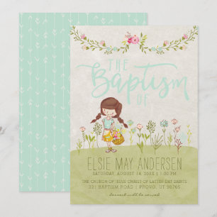 LDS BAPTISM INVITATION   Pretty Cute Floral Girl