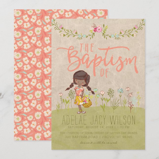 LDS BAPTISM INVITATION | Sweet Vintage Floral Girl (Front/Back)