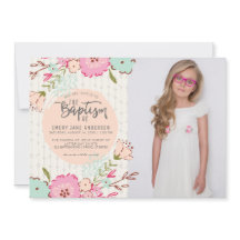LDS BAPTISM PHOTO INVITATION | Elegant Floral Girl