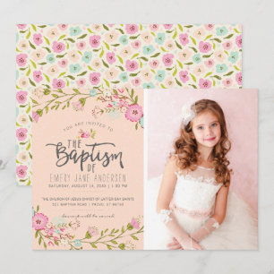 LDS BAPTISM PHOTO INVITATION   Elegant Pink Girl