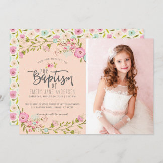 LDS BAPTISM PHOTO INVITATION | Elegant Pink Girl