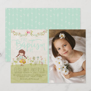 LDS BAPTISM PHOTO INVITATION   Pretty Floral Girl