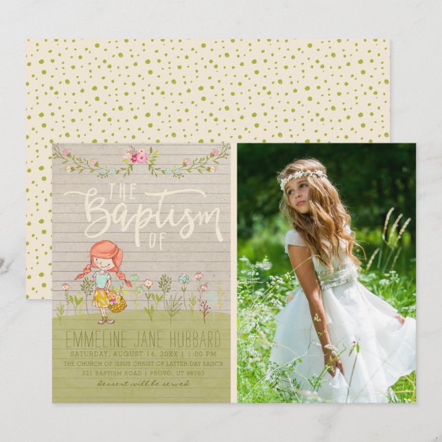 LDS BAPTISM PHOTO INVITATION | Spring Flowers Girl (Front/Back)