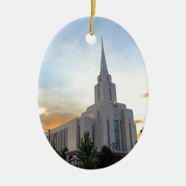 LDS mormon Oquirrh Mountain Utah temple Ceramic Tree Decoration (Front)