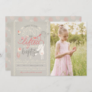 LDS PHOTO BAPTISM INVITATION   Floral Typography