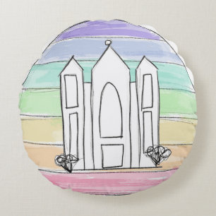 LDS Salt Lake City Temple rainbow sunset mormon Round Cushion