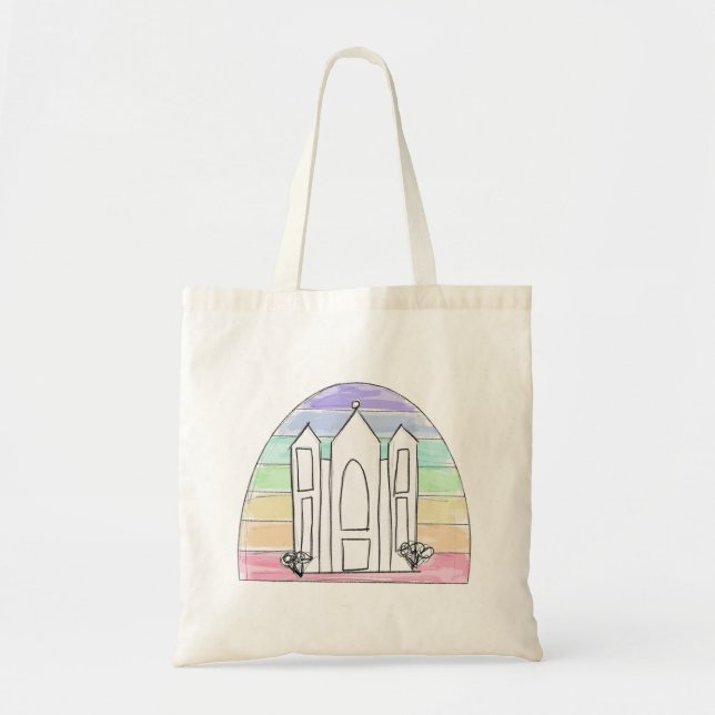 LDS Salt Lake City Temple rainbow sunset mormon  Tote Bag (Front)