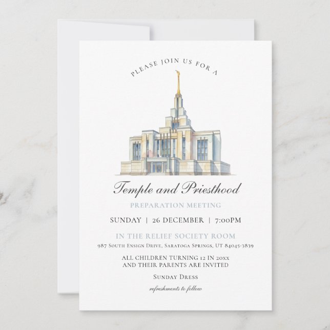 LDS Saratoga Springs Temple Priesthood Preparation Invitation (Front)