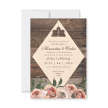 LDS TEMPLE SEALING CARD | Rustic Wood Blush Floral