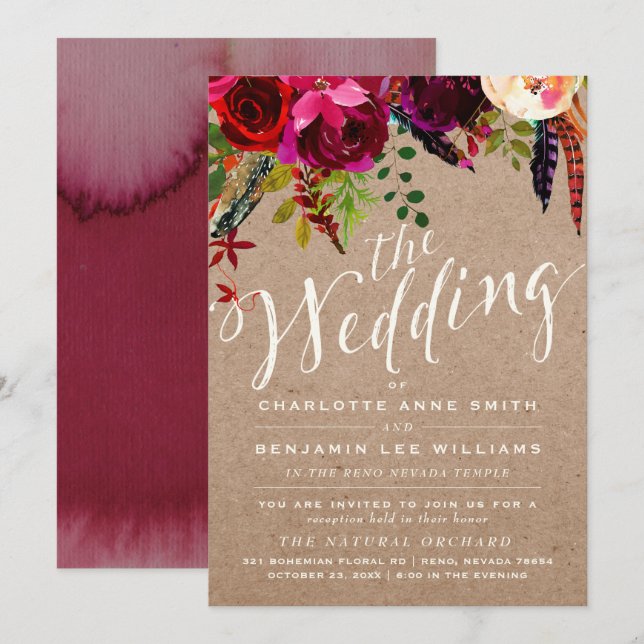 LDS WEDDING INVITATION | Elegant Floral Rustic (Front/Back)
