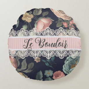 Le Boudoir Noir Vintage Lace and Fabric Round Cushion