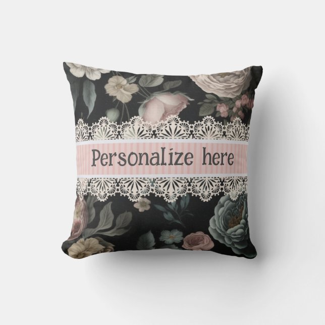 Le Boudoir Vintage Lace and Fabric  Cushion (Front)