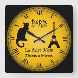Le Cabaret du Chat Noir ~ The Black Cat Cabaret ~ Square Wall Clock