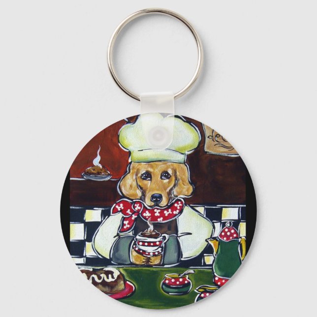 Le Cafe Golden Retriever Key Ring (Front)