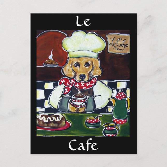 Le Cafe Golden Retriever Postcard (Front)