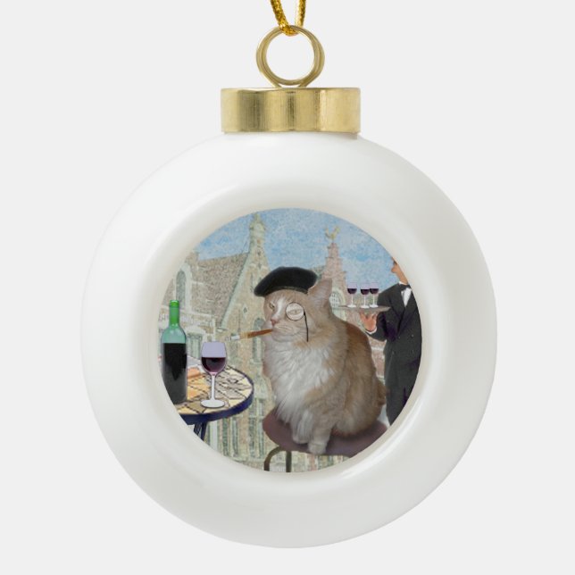 Le Cat du Cafe Ceramic Ball Christmas Ornament (Front)