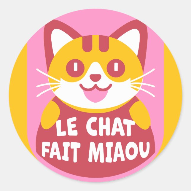 Le Chat Fait Miaou Cute French Orange Tabby Classic Round Sticker (Front)