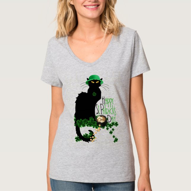 Le Chat Noir Clover St. Patrick's Day T-Shirt (Front)