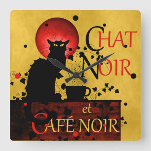 Le Chat Noir et Café Noir Square Wall Clock