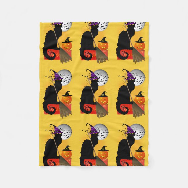 Le Chat Noir Halloween Witch Fleece Blanket (Front)