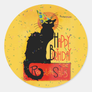 Le Chat Noir - Happy Birthday Classic Round Sticker