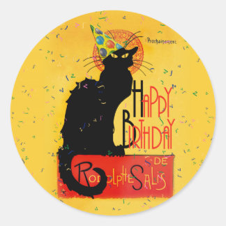 Le Chat Noir Happy Birthday Classic Round Sticker